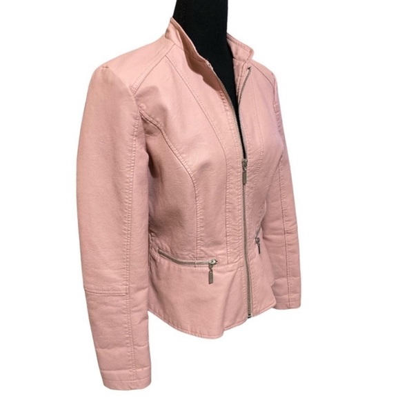 BACCINI SOFT PINK Faux Leather Hourglass Moto Jacket Blazer Women’s Size Small - Picture 5 of 6